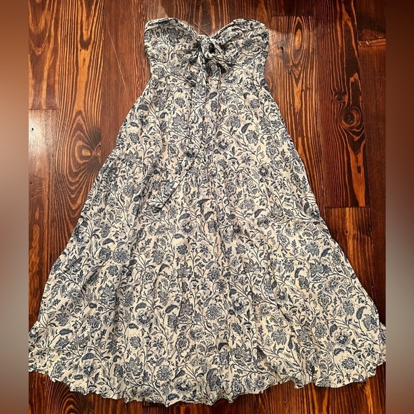 DRESS FORUM Floral Midi Tiered Halter Style/Strapless  Dress in Blue and Cream - Picture 2 of 13